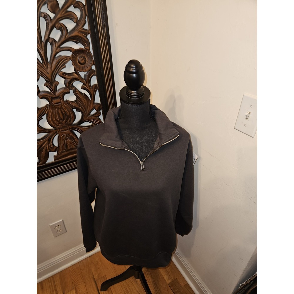 Denim & Flower Ricky Singh Gray Relaxed 1/2 Zip Mock Neck Men's S Sweatshirt